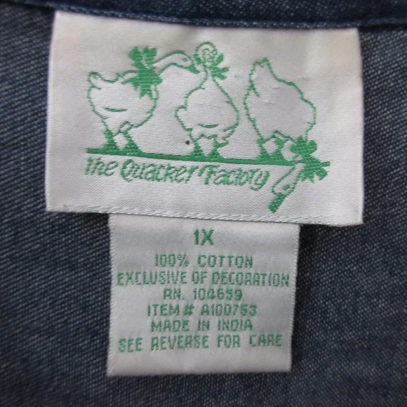 Quacker Factory Denim Shirt 1X Dog Fido Embroidered Novelty Teacher Granny VTG - Picture 8 of 15